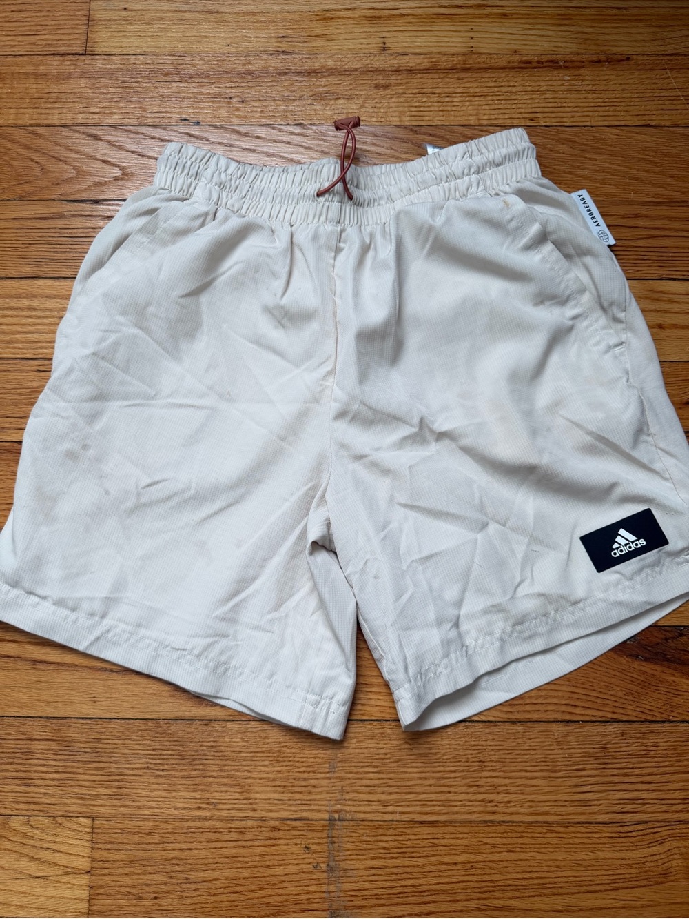 adidas Cream Athletic Shorts with Logo Patch